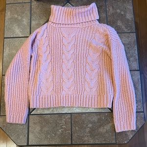 Pink chunky knit turtle neck cropped sweater acrylic blend women’s size small